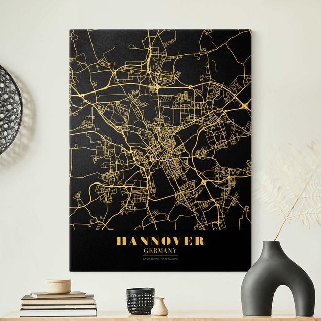 Quadri moderni per soggiorno Mappa di Hannover - Nero classico