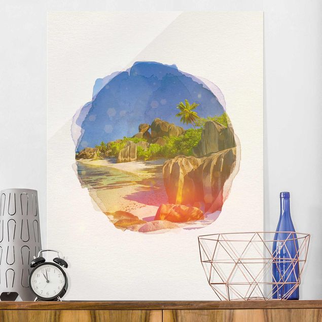 Quadro in vetro - Acquerelli - Dream Beach Seychelles - Verticale 4:3