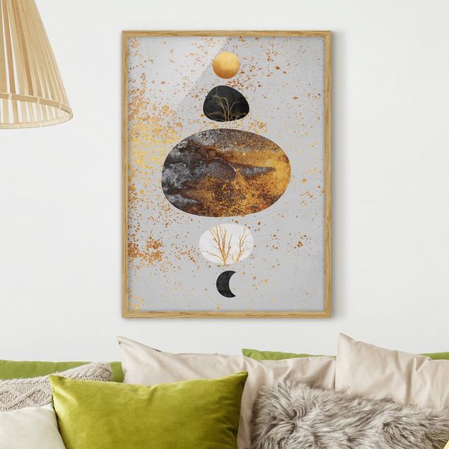 quadro astratto Sole e luna in gloria dorata