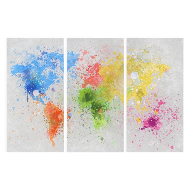 Stampa su tela 3 parti - Colorful splashes world map - Verticale 2:1