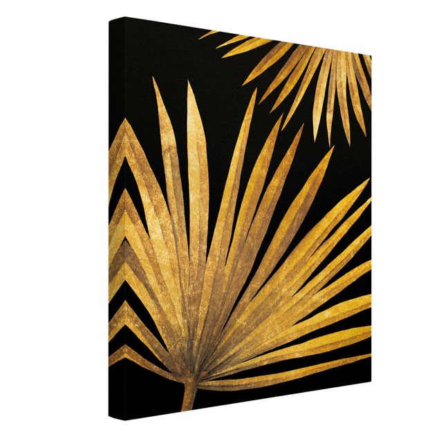 Quadri su tela - Gold - Palm Leaf On Black