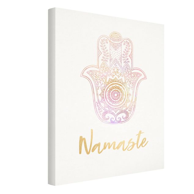 Stampa su tela - Illustrazione Hamsa mano Namaste oro rosa - Verticale 4:3