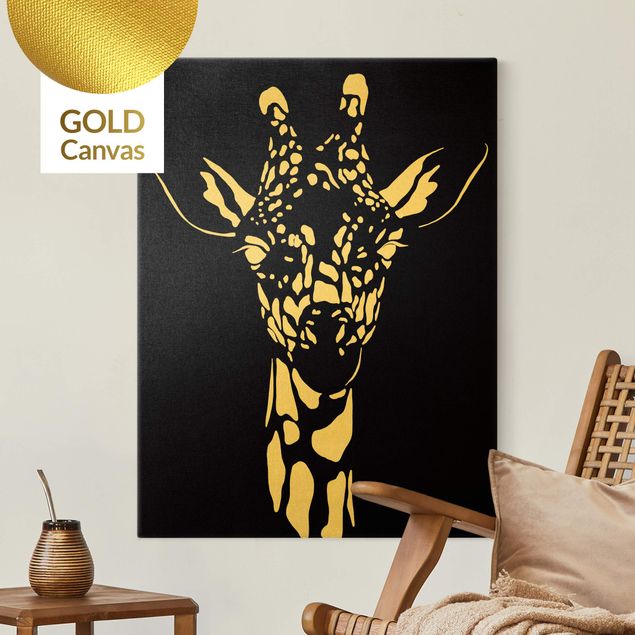 quadri con animali Animali del Safari - Ritratto di giraffa nero