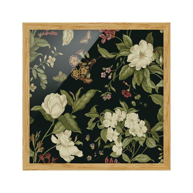 Poster con cornice - Garden Flowers On Black I - Quadrato 1:1