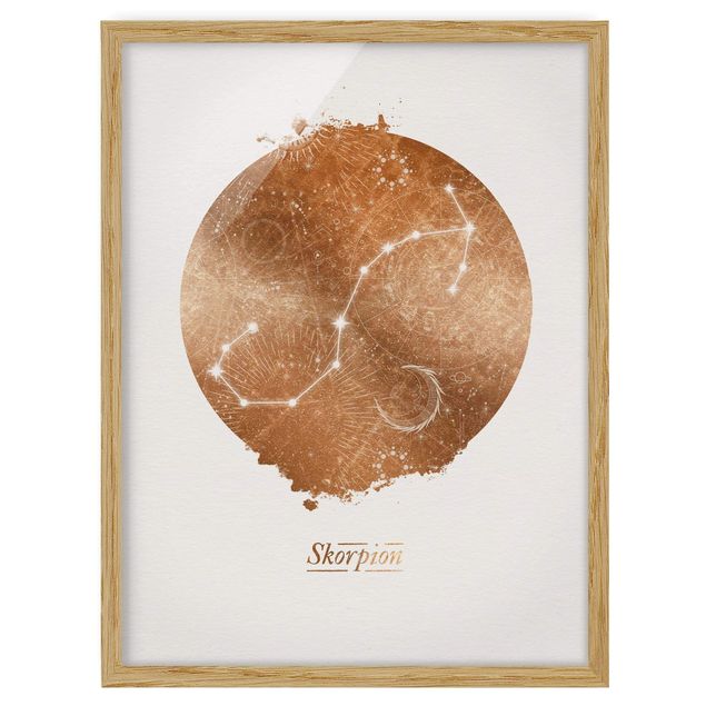 Poster con cornice - Segno zodiacale Scorpione oro - Verticale 4:3