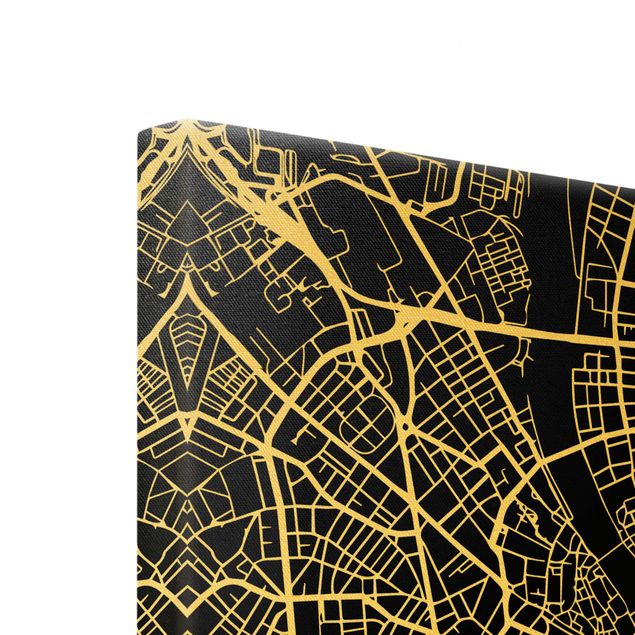 Quadro su tela oro - Pianta della città Basilea - Classico nero