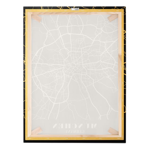 Quadro su tela oro - Pianta della città Monaco - Classico nero
