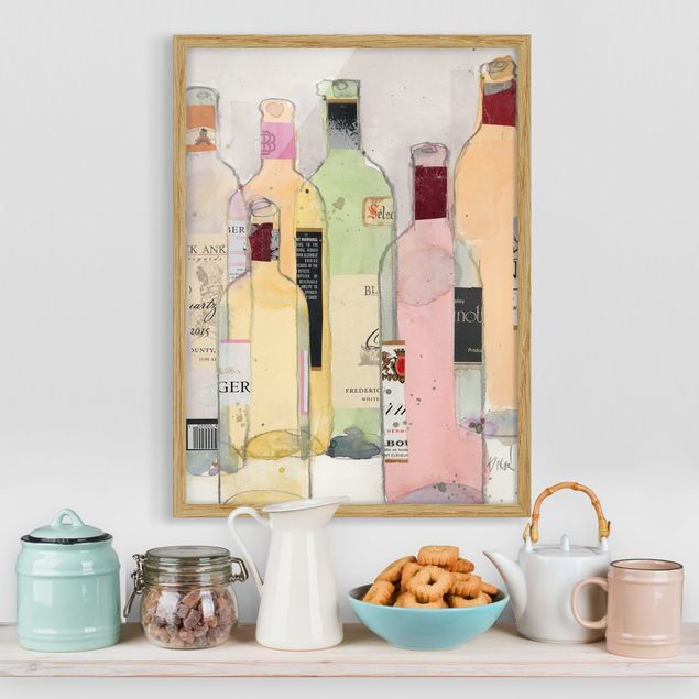 Poster con cornice - Bottiglie Di Vino In Acquerello I - Verticale 4:3