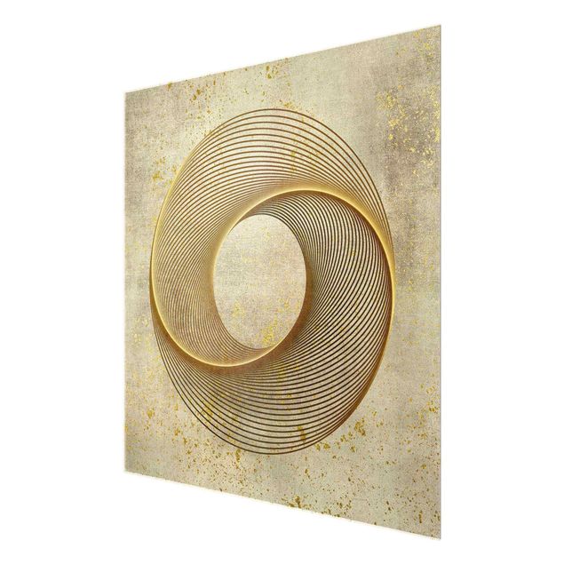 Quadro in vetro - Line Art cerchio d'oro a spirale - Quadrato 1:1