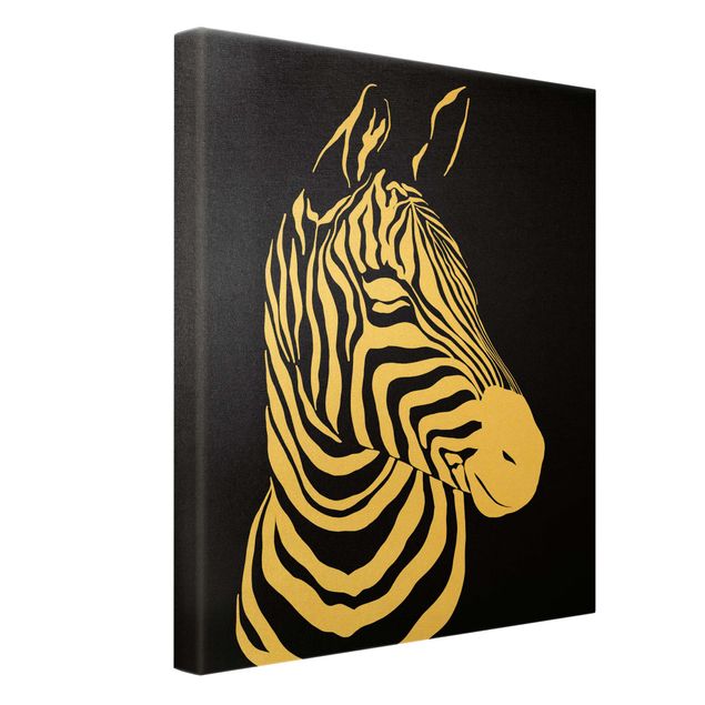 Quadro su tela oro - Animali del safari - Ritratto di zebra nero