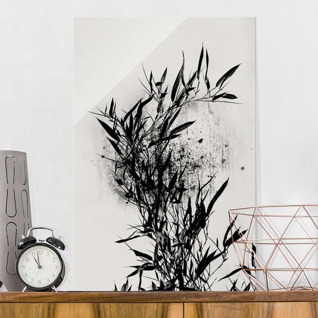 Lavagna magnetica in vetro Mondo vegetale grafico - Bambù nero