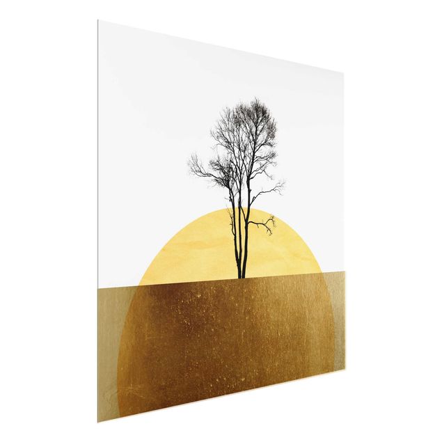 Quadro in vetro - Sole dorato con albero - Quadrato 1:1