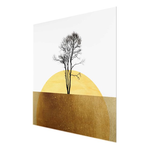 Quadro in vetro - Sole dorato con albero - Quadrato 1:1