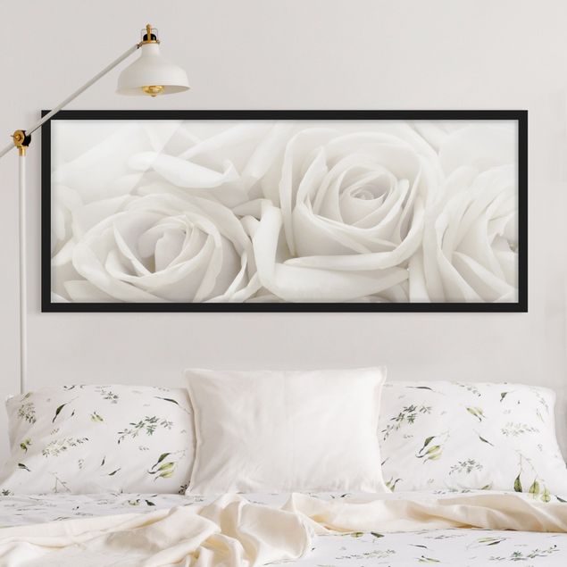 Poster con cornice - Rose Bianche - Panorama formato orizzontale