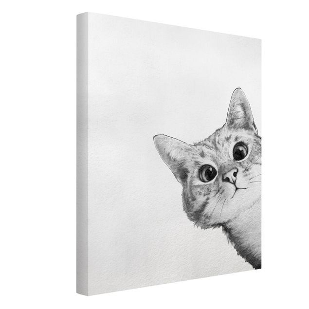 Stampa su tela bianco e nero Illustrazione - Gatto Disegno in bianco e nero