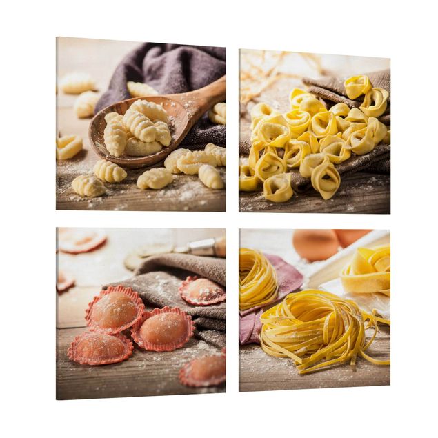 Quadro su tela in 4 parti - Pasta fresca: gnocchi, tortellini, girasoli e tagliatelle
