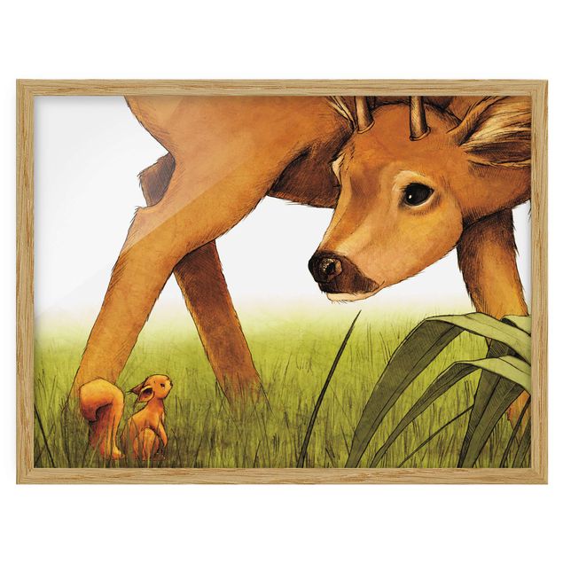 Poster con cornice - Einhörnchen incontra il cervo