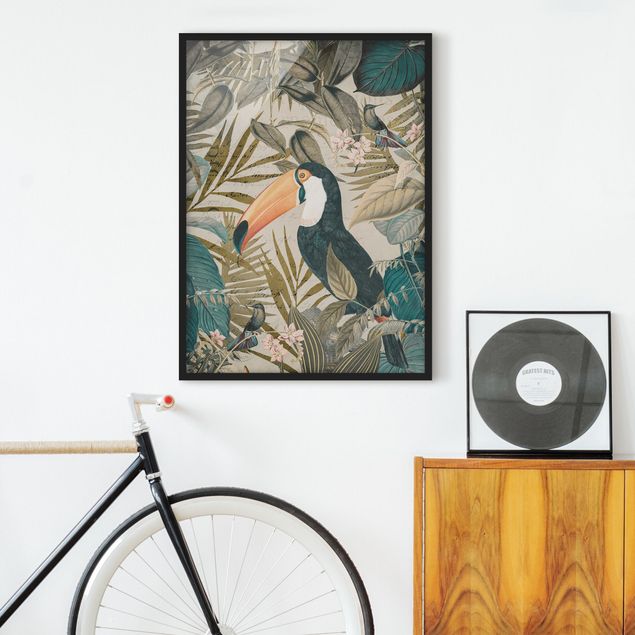 Poster con cornice - Vintage Collage - Toucan In The Jungle - Verticale 4:3