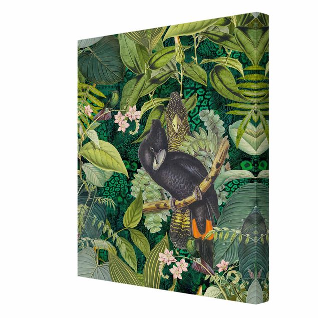 Quadri moderni per soggiorno Collage colorato - Cacatua nella giungla