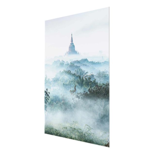 Quadro in vetro - Nebbia mattutina sulla giungla di Bagan