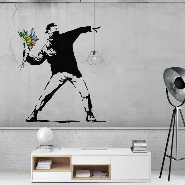 carta da parati per centri estetici Lancio di fiori - Brandalised ft. Graffiti by Banksy