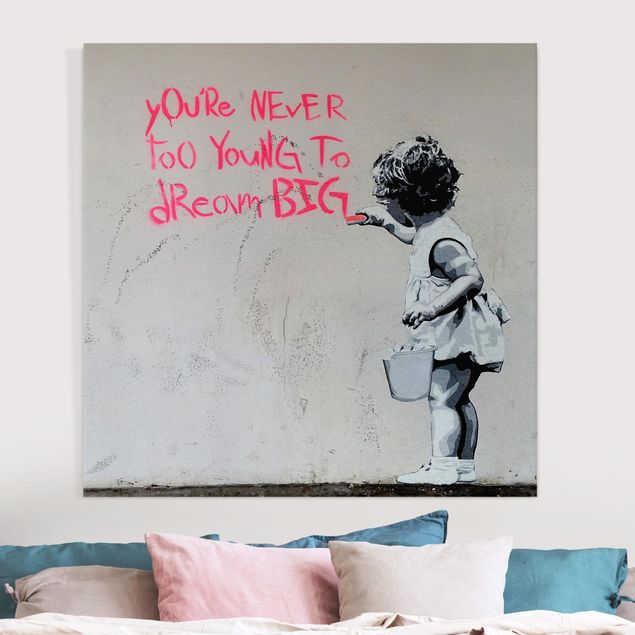 Stampe su tela bianco e nero Dream Big - Brandalised ft. Graffiti by Banksy