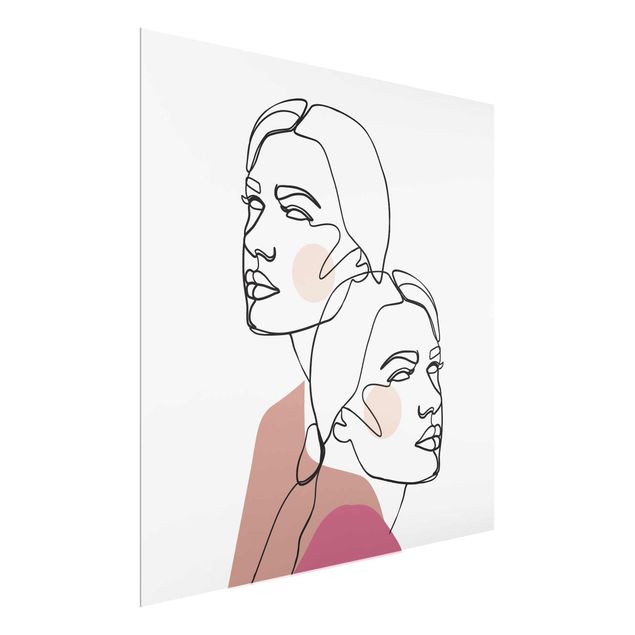 Quadro in vetro - Line Art Donne del ritratto guance rosa - Quadrato 1:1