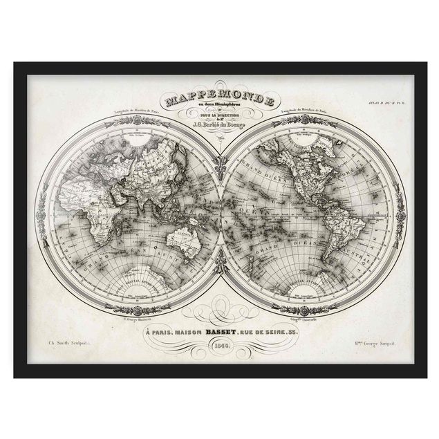 Poster con cornice - World Map - French Map Of The Cap Region Of 1848 - Orizzontale 3:4