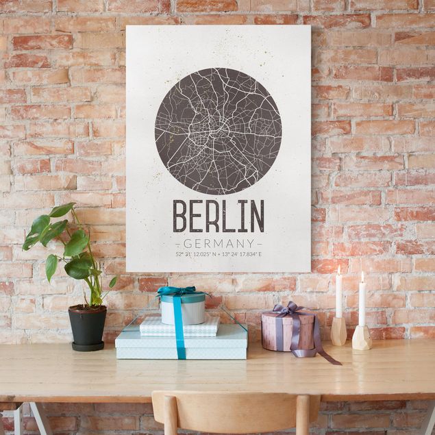Mappamondo su tela Mappa della città di Berlino - Retrò