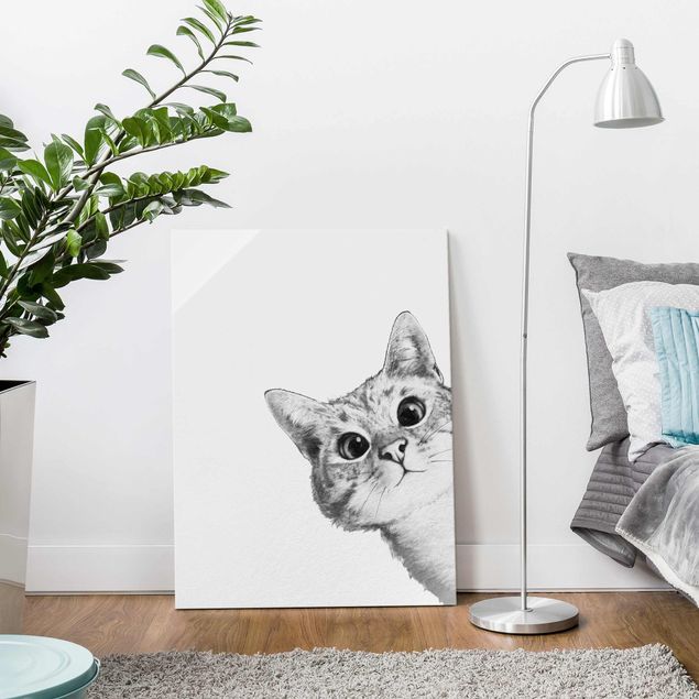 Lavagna magnetica vetro Illustrazione - Gatto Disegno in bianco e nero