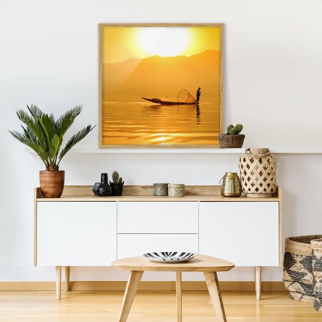 Poster con cornice - Fisherman In Sunrise - Quadrato 1:1