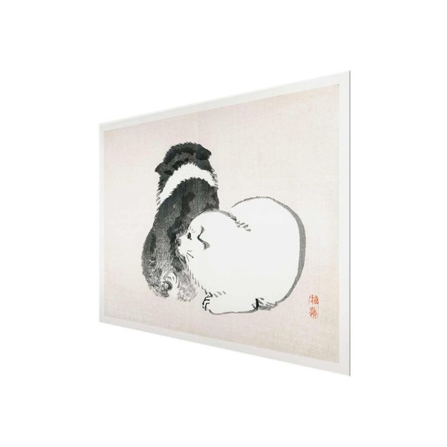 Quadro in vetro - Asian Vintage Disegno Bianco e nero Pooch - Orizzontale 3:4