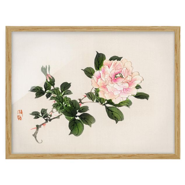Poster con cornice - Asian Vintage Disegno Pink Rose - Orizzontale 3:4