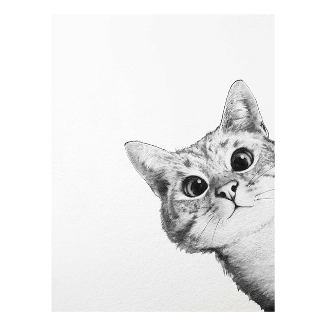 Quadro in vetro - Illustrazione Cat Disegno Nero Bianco - Verticale 4:3
