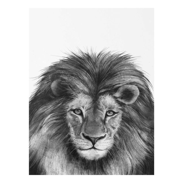 Quadro in vetro - Illustrazione del leone Monochrome Pittura - Verticale 4:3