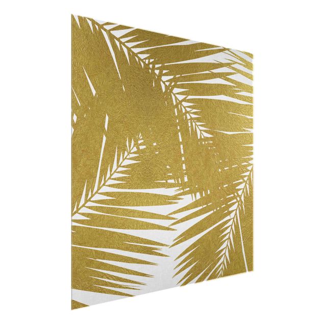 Quadro in vetro - Scorcio tra foglie di palme dorate