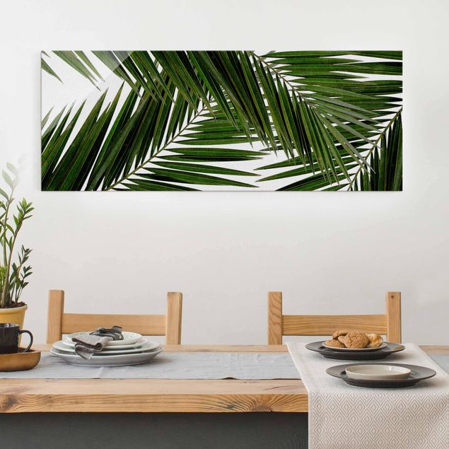 Lavagna magnetica vetro Vista attraverso le foglie di palma verde