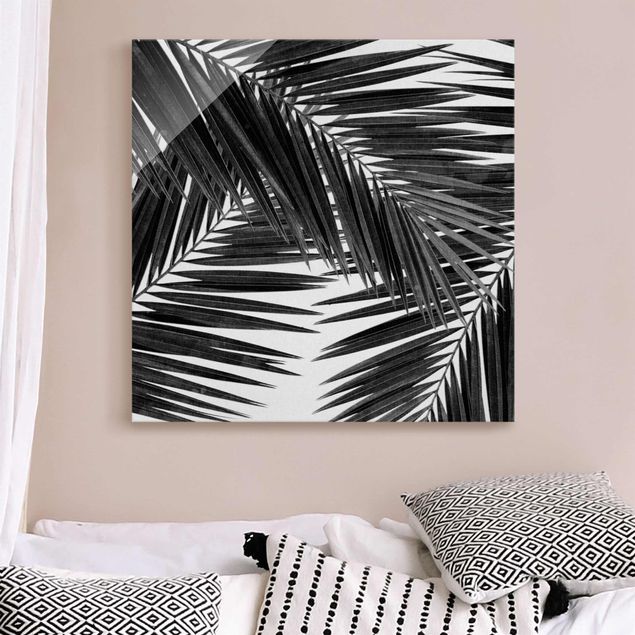 Lavagna magnetica in vetro Vista sulle foglie di palma in bianco e nero