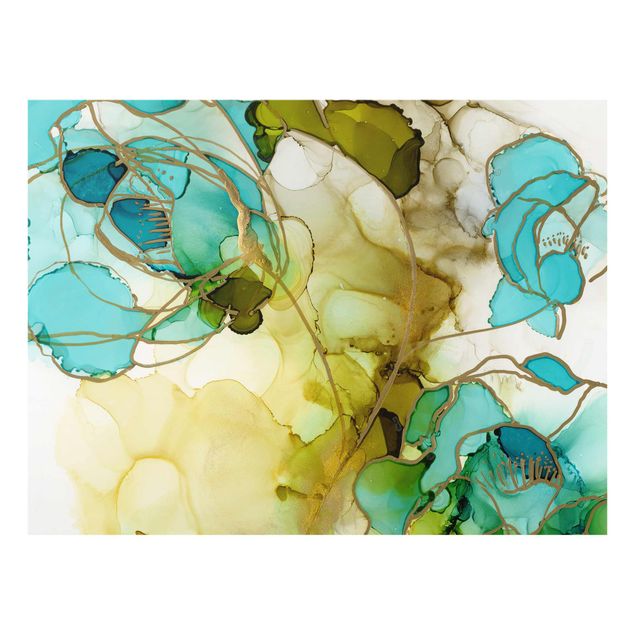Quadro in vetro - Sfaccettature di fiori in acquerello