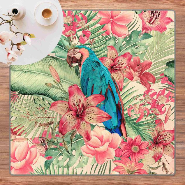 Tappeti colorati Paradiso floreale con pappagallo tropicale