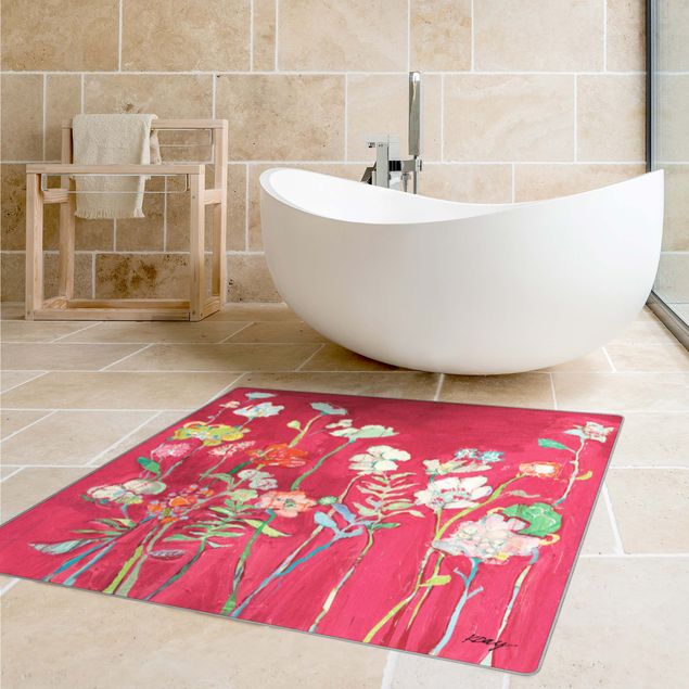 Tappeti lavabili in lavatrice Regno floreale su rosso