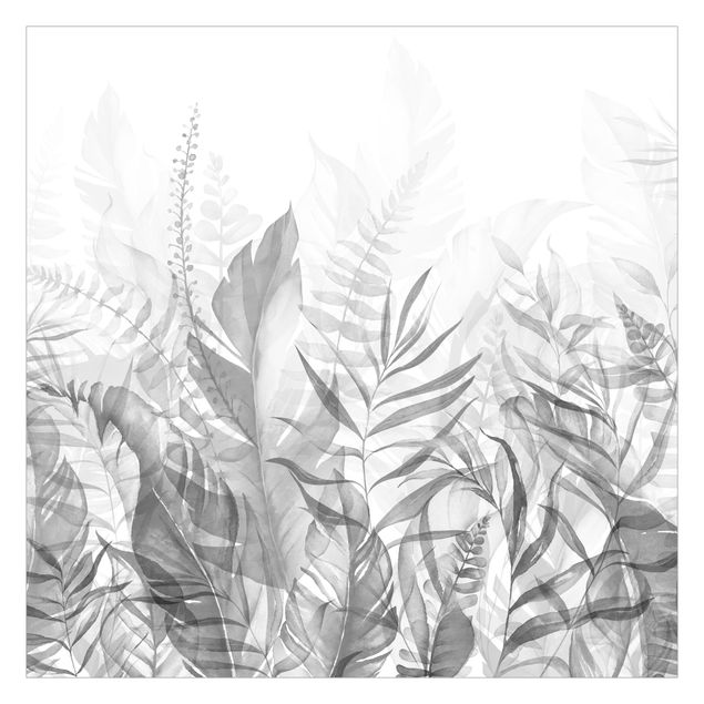 Carta da parati - Botanica - Foglie tropicali in grigio