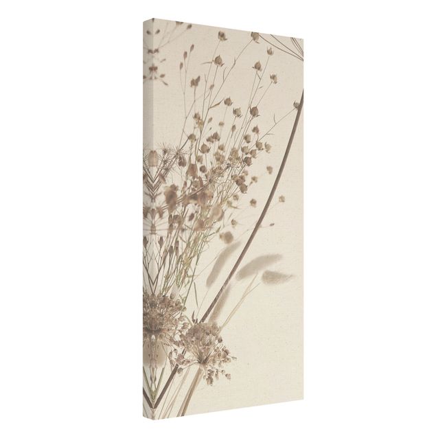 Quadro su tela naturale - Bouquet di erba ornamentale e fiori - Formato verticale 1:2
