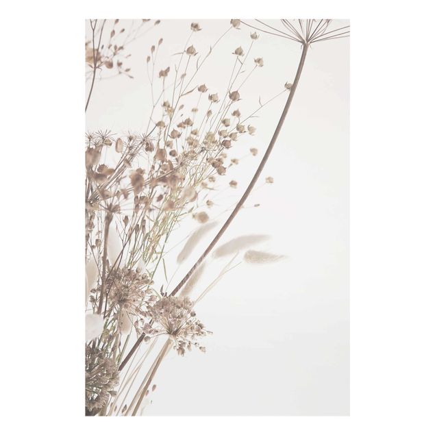 Quadro in vetro - Bouquet di erba ornamentale e fiori
