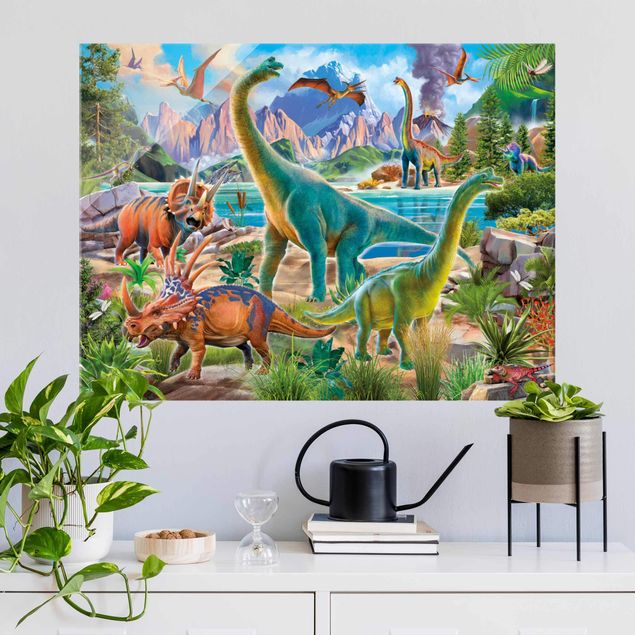 quadri con animali Brachiosauro e Triceratopo