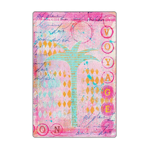 tappeti lavabili Collage colorato - Bon Voyage con palme