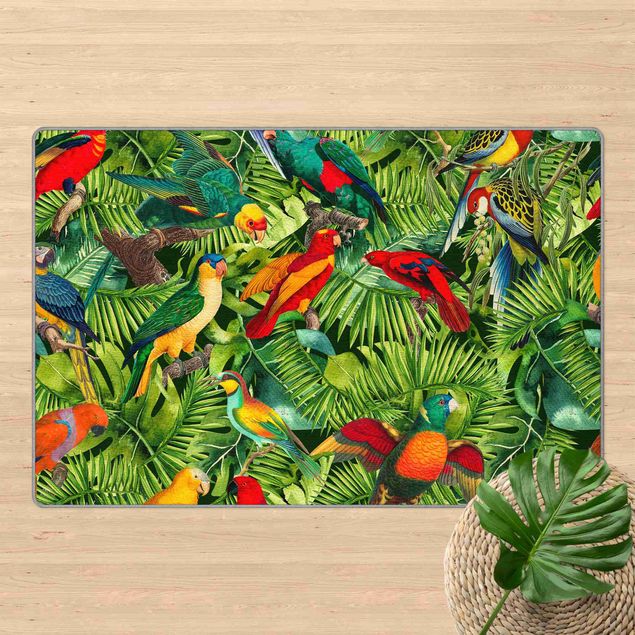 Tappeti fiori Collage colorato - Pappagalli nella giungla