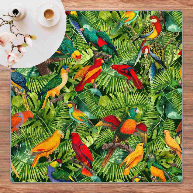 Tappeti giungla Collage colorato - Pappagalli nella giungla