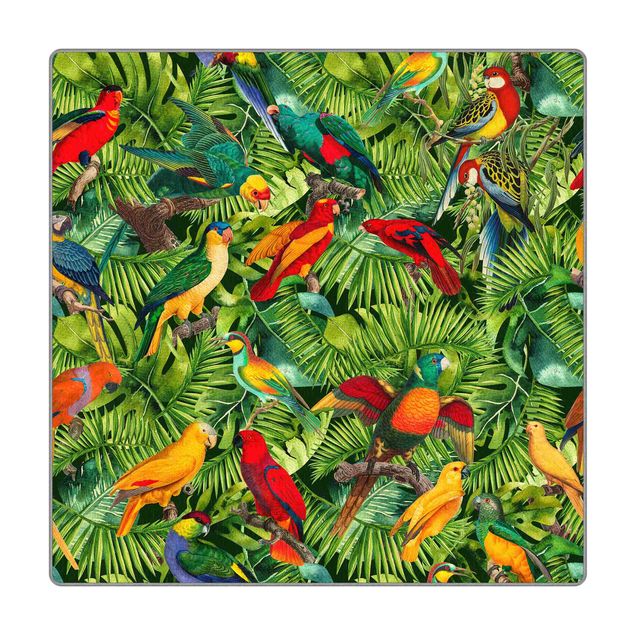 Tappeti bagno grandi Collage colorato - Pappagalli nella giungla