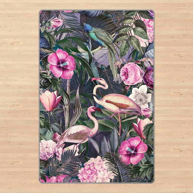 Tappeti fiori Collage colorato - Fenicotteri rosa nella giungla
